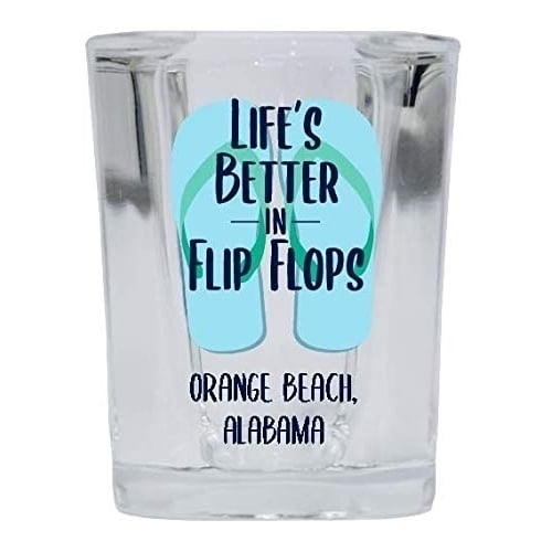 Orange Beach Alabama Souvenir 2 Ounce Square Shot Glass Flip Flop Design 4-Pack Image 1