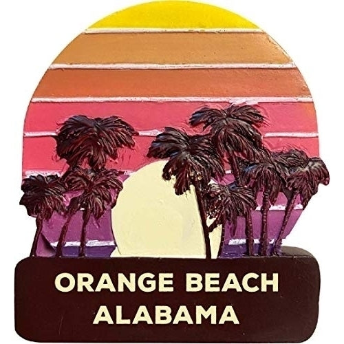 Orange Beach Alabama Trendy Souvenir Hand Painted Resin Refrigerator Magnet Sunset and Palm Trees Design 3-Inch Image 1