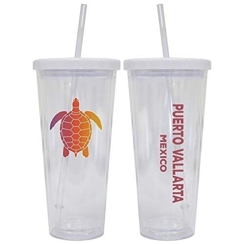 Puerto Vallarta Mexico Souvenir 24 oz Reusable Plastic Tumbler With Straw and Lid Image 1