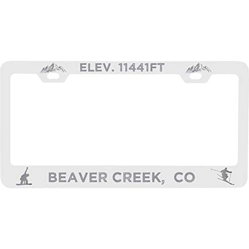 R and R Imports Beaver Creek Colorado Etched Metal License Plate Frame White Image 1