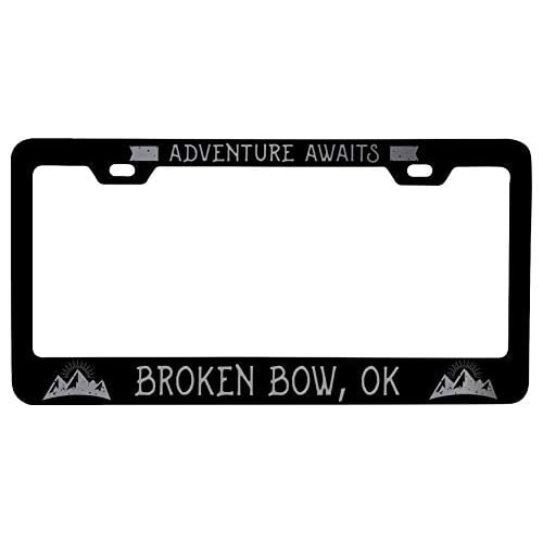 R and R Imports Broken Bow Oklahoma Laser Etched Vanity Black Metal License Plate Frame Image 1