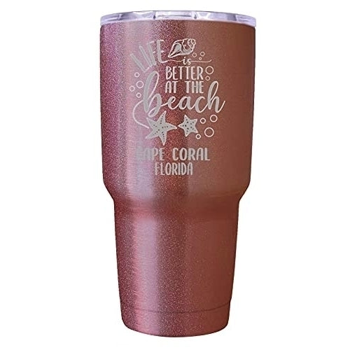 Cape Coral Florida Laser Engraved 24 Oz Insulated Stainless Steel Tumbler Rose Gold Image 1