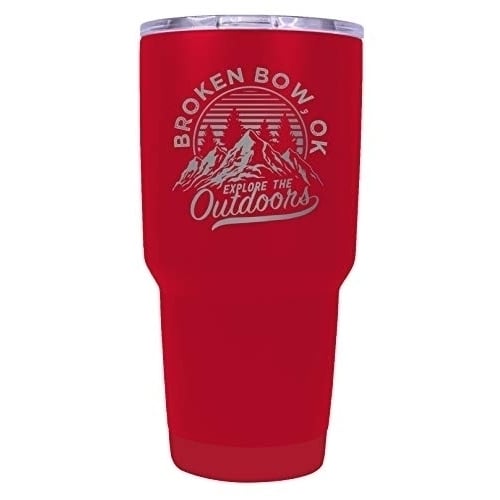 Broken Bow Oklahoma Souvenir Laser Engraved 24 oz Insulated Stainless Steel Tumbler Red. Image 1