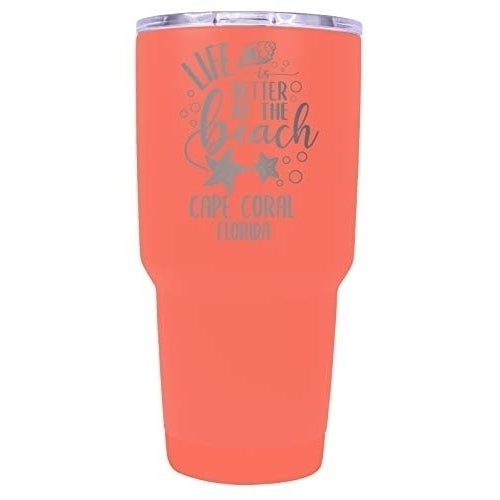 Cape Florida Souvenir Laser Engraved 24 Oz Insulated Stainless Steel Tumbler Coral. Image 1