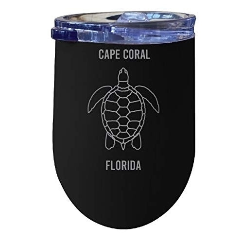 R and R Imports Cape Coral Florida Souvenir 12 oz Black Laser Etched Insulated Wine Stainless Steel Turtle Design Image 1