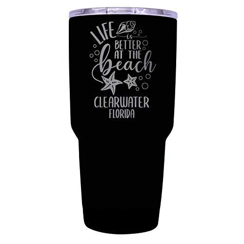 Clearwater Florida Souvenir Laser Engraved 24 Oz Insulated Stainless Steel Tumbler Black. Image 1