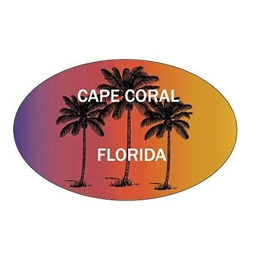 Cape Coral Florida Souvenir Palm Trees Surfing Trendy Oval Decal Sticker Image 1