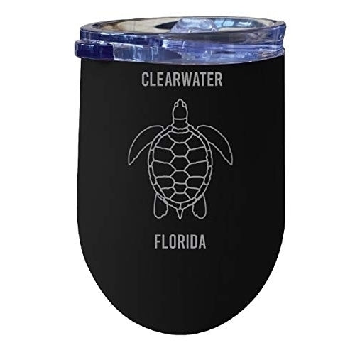 R and R Imports Clearwater Florida Souvenir 12 oz Black Laser Etched Insulated Wine Stainless Steel Turtle Design Image 1