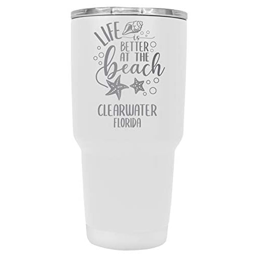 Clearwater Florida Souvenir Laser Engraved 24 Oz Insulated Stainless Steel Tumbler White White. Image 1