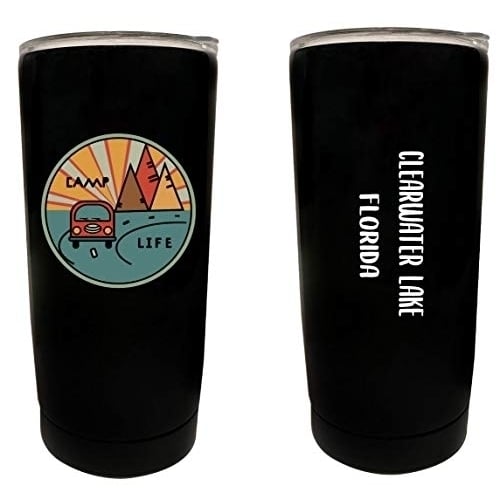 R and R Imports Clearwater Lake Florida Souvenir 16 oz Stainless Steel Insulated Tumbler Camp Life Design Black. Image 1