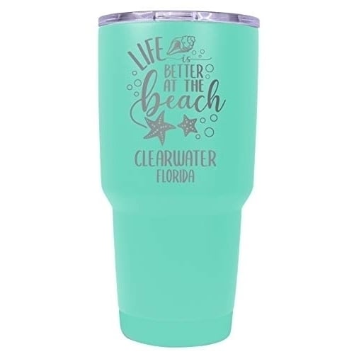 Clearwater Florida Souvenir Laser Engraved 24 Oz Insulated Stainless Steel Tumbler Seafoam. Image 1