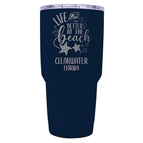 Clearwater Florida Souvenir Laser Engraved 24 Oz Insulated Stainless Steel Tumbler Navy. Image 1
