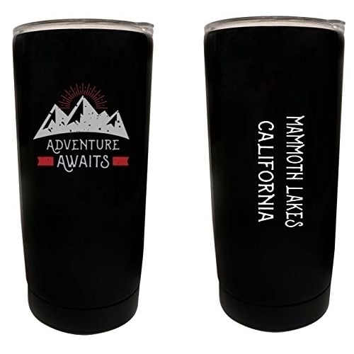 R and R Imports Mammoth Lakes California Souvenir 16 oz Stainless Steel Insulated Tumbler Adventure Awaits Design Black. Image 1