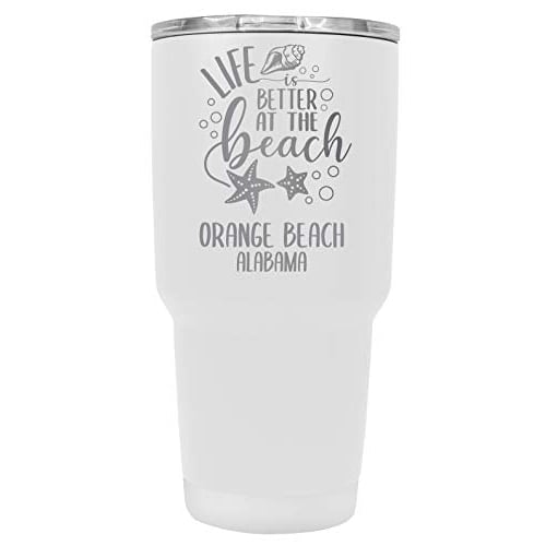 Orange Beach Alabama Souvenir Laser Engraved 24 Oz Insulated Stainless Steel Tumbler White White. Image 1