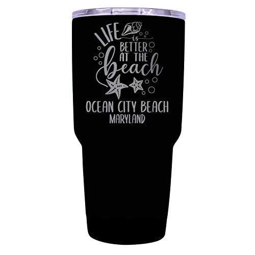 Ocean City Beach Maryland Souvenir Laser Engraved 24 Oz Insulated Stainless Steel Tumbler Black. Image 1
