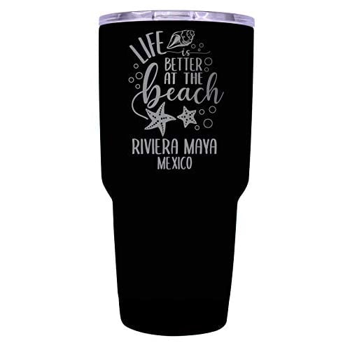 Riviera Maya Mexico Souvenir Laser Engraved 24 Oz Insulated Stainless Steel Tumbler Black. Image 1