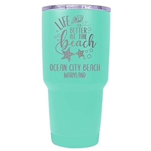 Ocean City Beach Maryland Souvenir Laser Engraved 24 Oz Insulated Stainless Steel Tumbler Seafoam. Image 1
