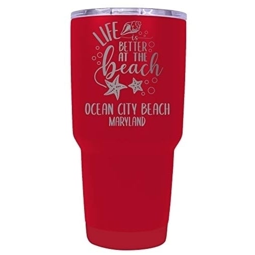 Ocean City Beach Maryland Souvenir Laser Engraved 24 Oz Insulated Stainless Steel Tumbler Red. Image 1