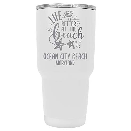Ocean City Beach Maryland Souvenir Laser Engraved 24 Oz Insulated Stainless Steel Tumbler White White. Image 1
