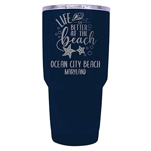 Ocean City Beach Maryland Souvenir Laser Engraved 24 Oz Insulated Stainless Steel Tumbler Navy. Image 1