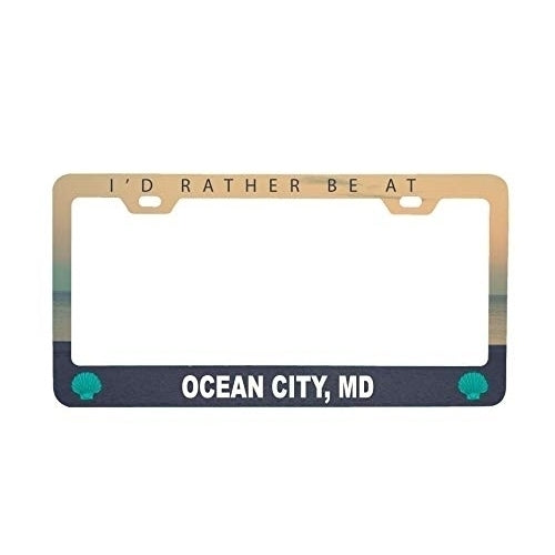 R and R Imports Ocean City Maryland Sea Shell Design Souvenir Metal License Plate Frame Image 1