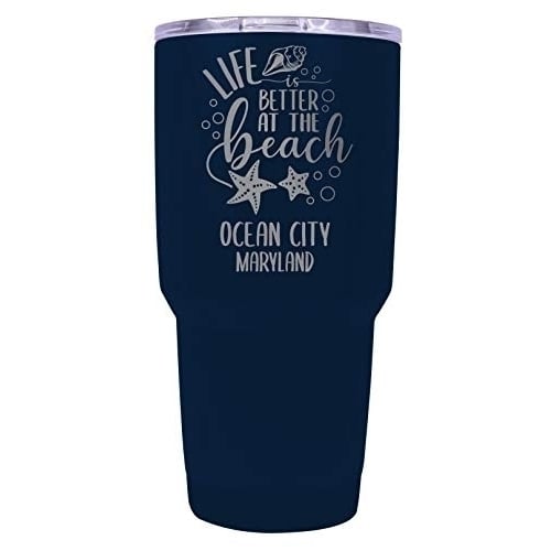 Ocean City Maryland Souvenir Laser Engraved 24 Oz Insulated Stainless Steel Tumbler Navy. Image 1