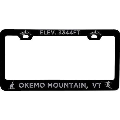 R and R Imports Okemo Mountain Vermont Etched Metal License Plate Frame Black Image 1