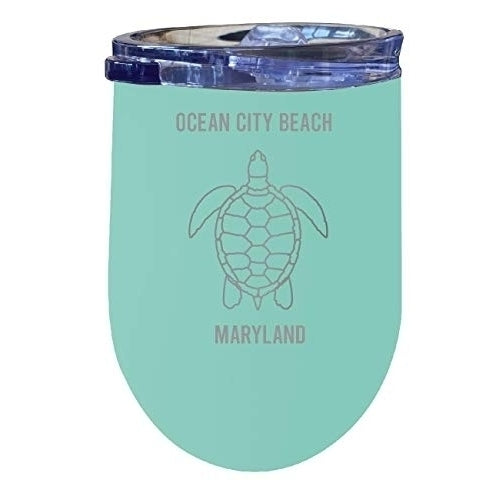 R and R Imports Ocean City Beach Maryland 12 oz Seafoam Laser Etched Insulated Wine Stainless Steel Image 1