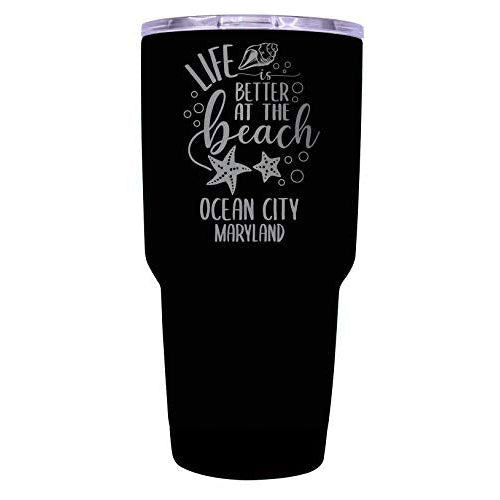 Ocean City Maryland Souvenir Laser Engraved 24 Oz Insulated Stainless Steel Tumbler Black. Image 1