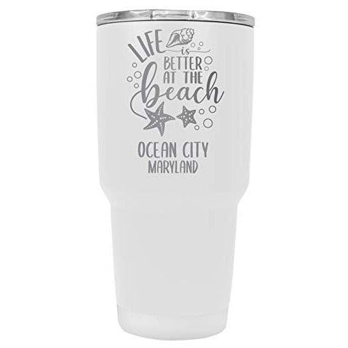 Ocean City Maryland Souvenir Laser Engraved 24 Oz Insulated Stainless Steel Tumbler White White. Image 1