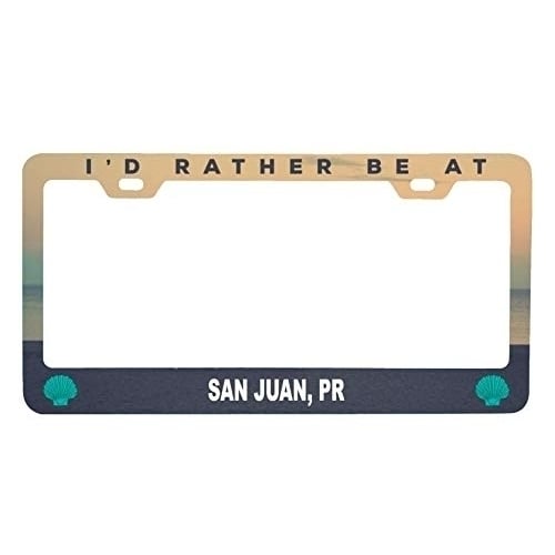 R and R Imports San Juan Puerto Rico Sea Shell Design Souvenir Metal License Plate Frame Image 1