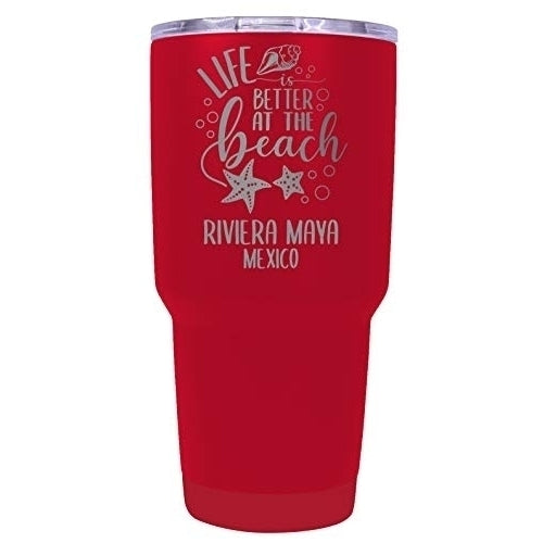 Riviera Maya Mexico Souvenir Laser Engraved 24 Oz Insulated Stainless Steel Tumbler Red. Image 1