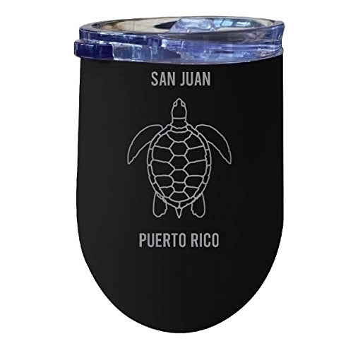 R and R Imports San Juan Puerto Rico Souvenir 12 oz Black Laser Etched Insulated Wine Stainless Steel Turtle Design Image 1