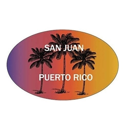 San Juan Puerto Rico Souvenir Palm Trees Surfing Trendy Oval Decal Sticker Image 1