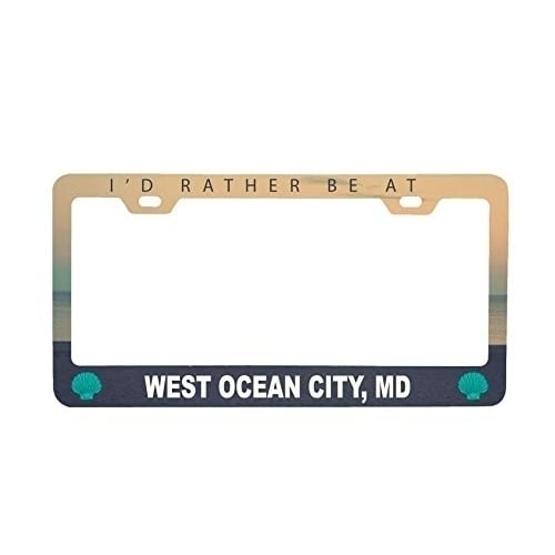 R and R Imports West Ocean City Maryland Sea Shell Design Souvenir Metal License Plate Frame Image 1