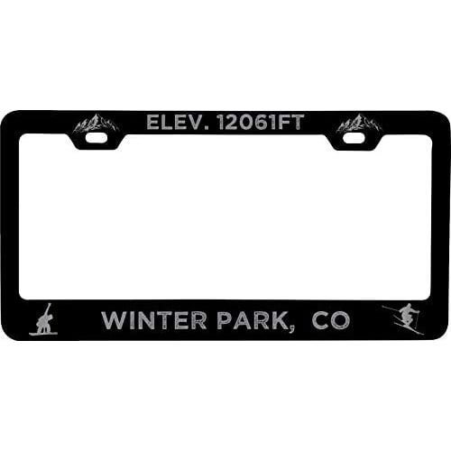 R and R Imports Winter Park Colorado Etched Metal License Plate Frame Black Image 1