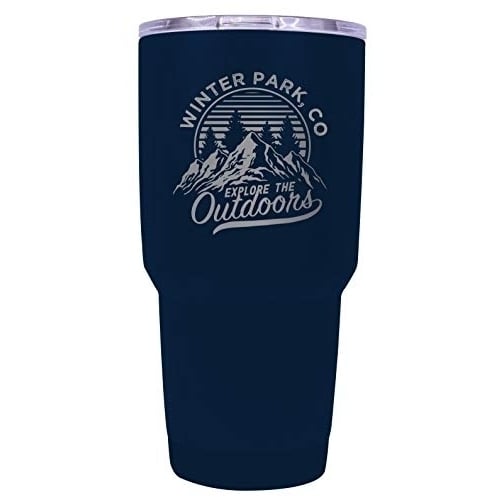 Winter Park Colorado Souvenir Laser Engraved 24 oz Insulated Stainless Steel Tumbler Navy. Image 1