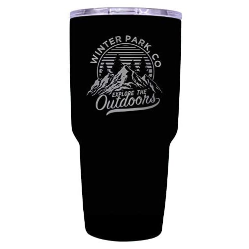 Winter Park Colorado Souvenir Laser Engraved 24 oz Insulated Stainless Steel Tumbler Black. Image 1