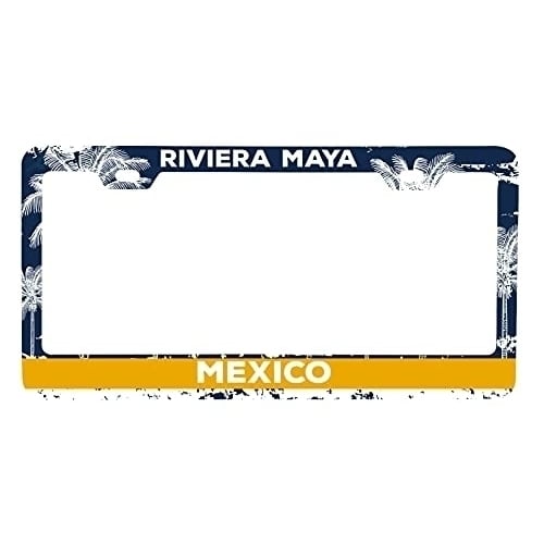 Riviera Maya Mexico Metal License Plate Frame Distressed Palm Design Image 1