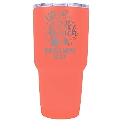Riviera Maya Mexico Souvenir Laser Engraved 24 Oz Insulated Stainless Steel Tumbler Coral Image 1