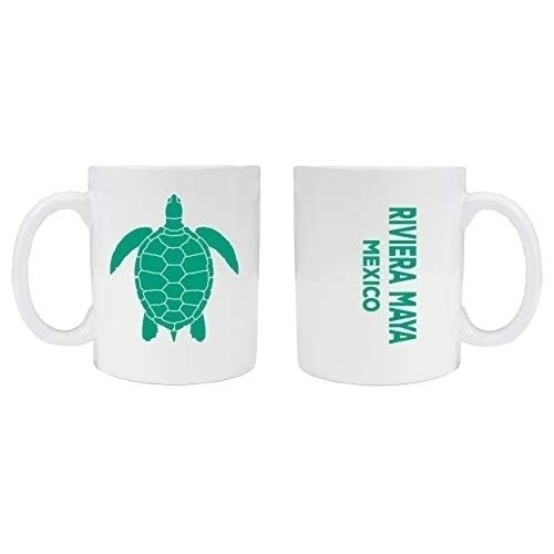 Riviera Maya Mexico Souvenir White Ceramic Coffee Mug 2 Pack Turtle Design Image 1