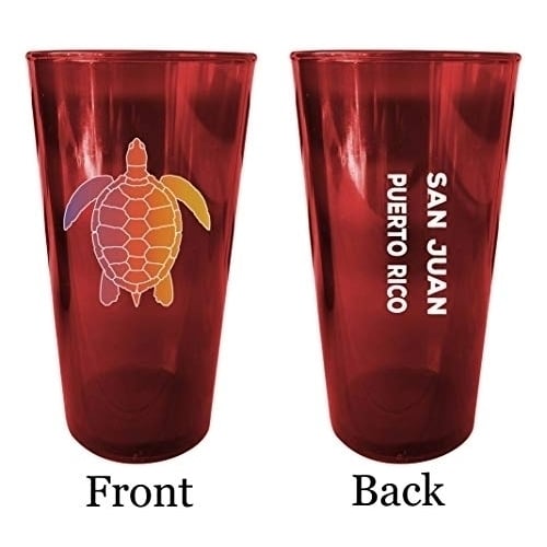 San Juan Puerto Rico Souvenir 16 oz Red Plastic Pint Glass 4-Pack Image 1