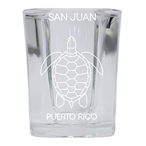 San Juan Puerto Rico Souvenir 2 Ounce Square Shot Glass laser etched Turtle Design Image 1