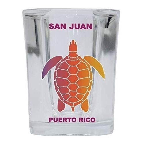 SAN JUAN Puerto Rico Square Shot Glass Rainbow Turtle Design Image 1