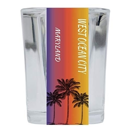 West Ocean City Maryland 2 Ounce Square Shot Glass Palm Tree Design 4-Pack Image 1