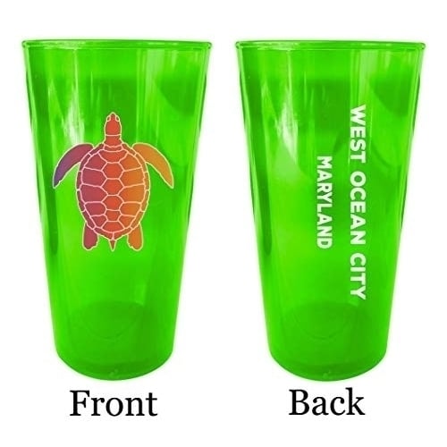 West Ocean City Maryland Souvenir 16 oz Green Plastic Pint Glass 4-Pack Image 1