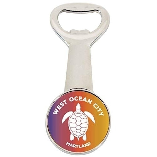 West Ocean City Maryland Rainbow Turtle Design Souvenir Magnetic Bottle Opener Image 1