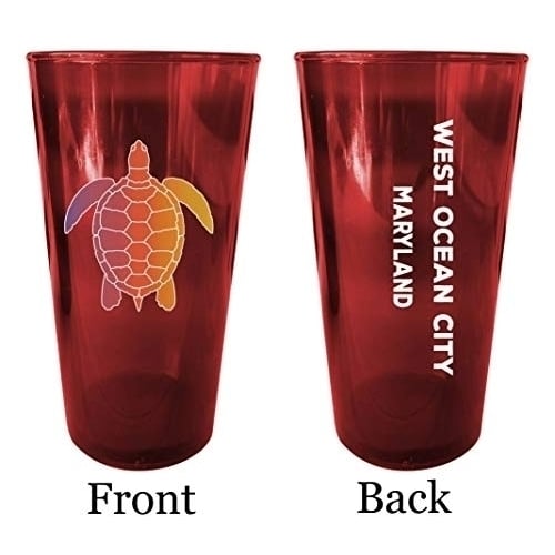 West Ocean City Maryland Souvenir 16 oz Red Plastic Pint Glass 4-Pack Image 1