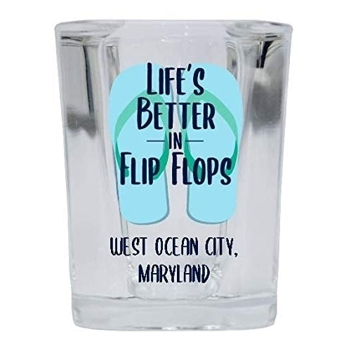 West Ocean City Maryland Souvenir 2 Ounce Square Shot Glass Flip Flop Design Image 1