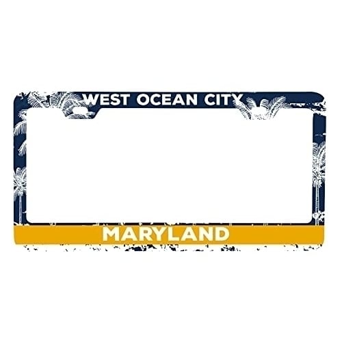 West Ocean City Maryland Metal License Plate Frame Distressed Palm Design Image 1